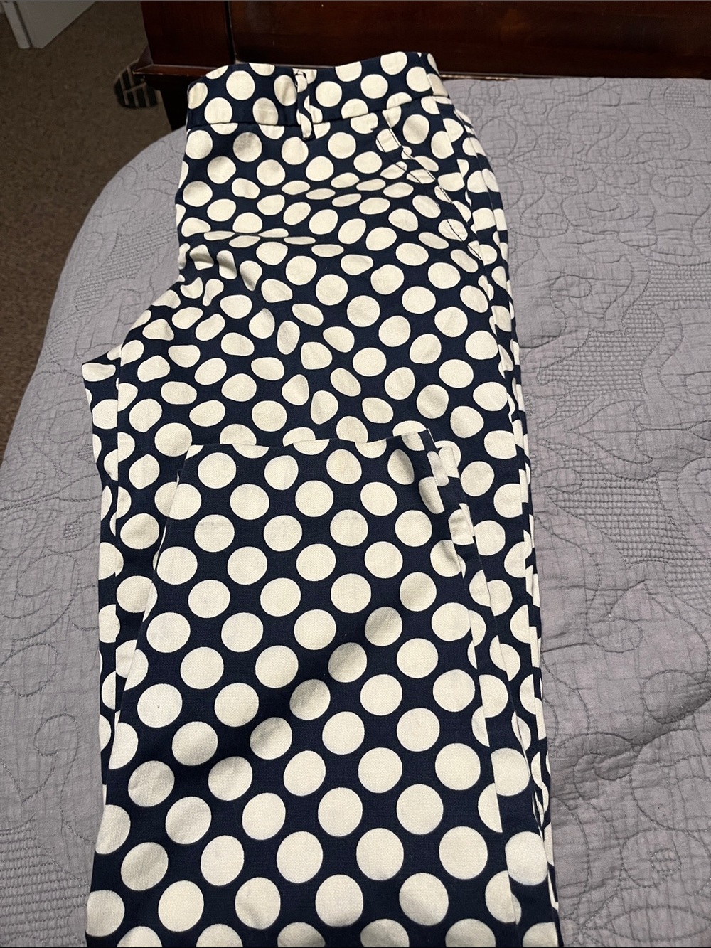 J. Crew Navy and White Polka Dot Cropped Pants